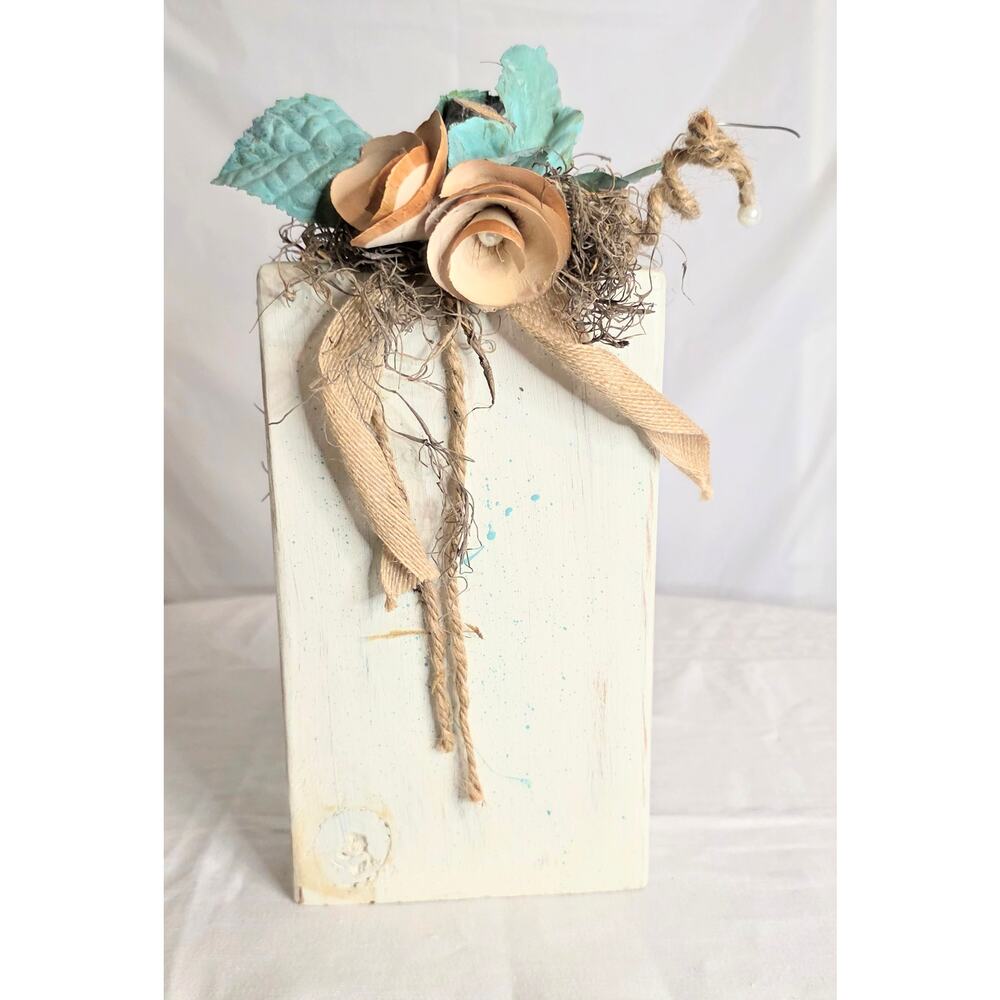 Handcrafted & Painted Wooden Shelf Sitter White "Pumpkin" 10" Tall 5" Wide